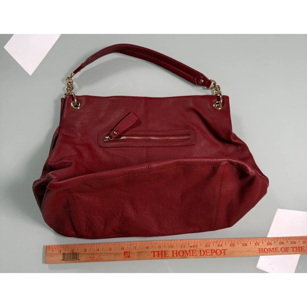 Cuore & Pelle Brand Italian Red Leather Shoulder Bag Gold Tone Chain Hard wear - Picture 10 of 11